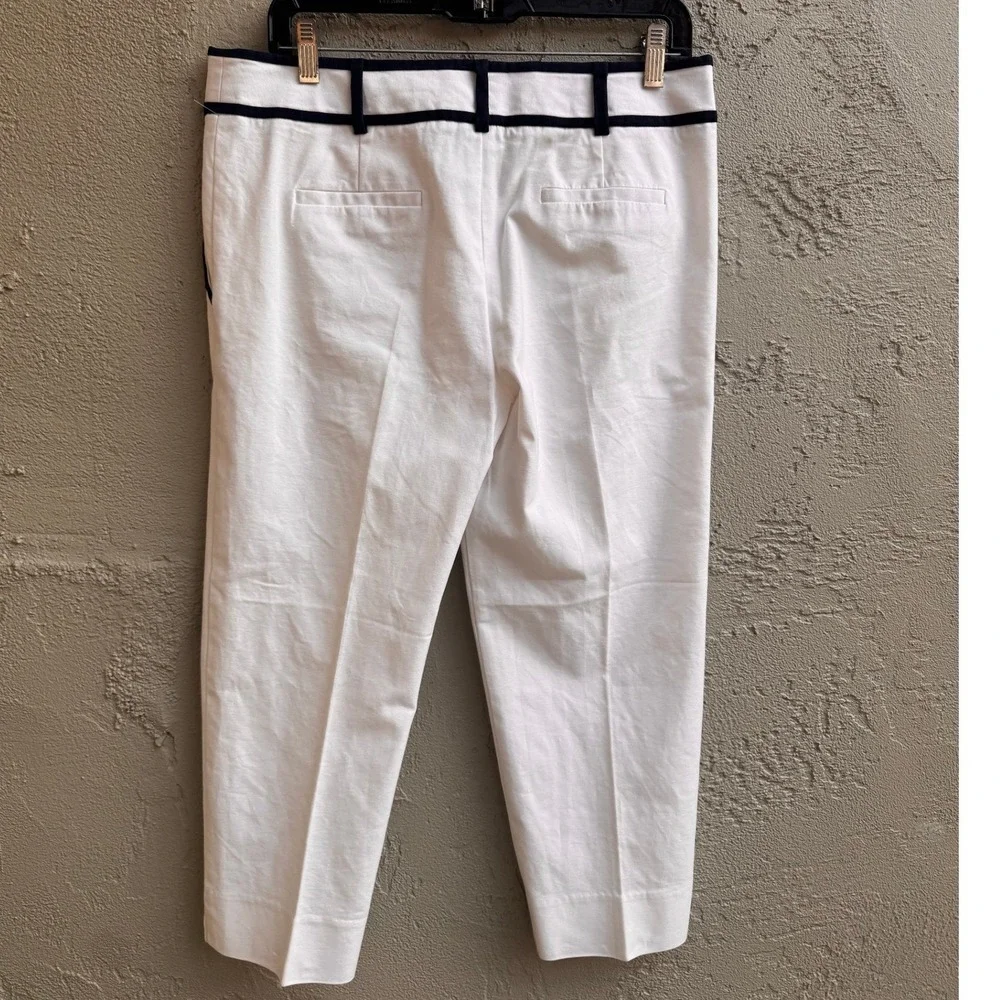 Milly of New York Womens White Navy Trim Cropped Pants SZ 10 Nautical Coastal - Picture 6 of 9
